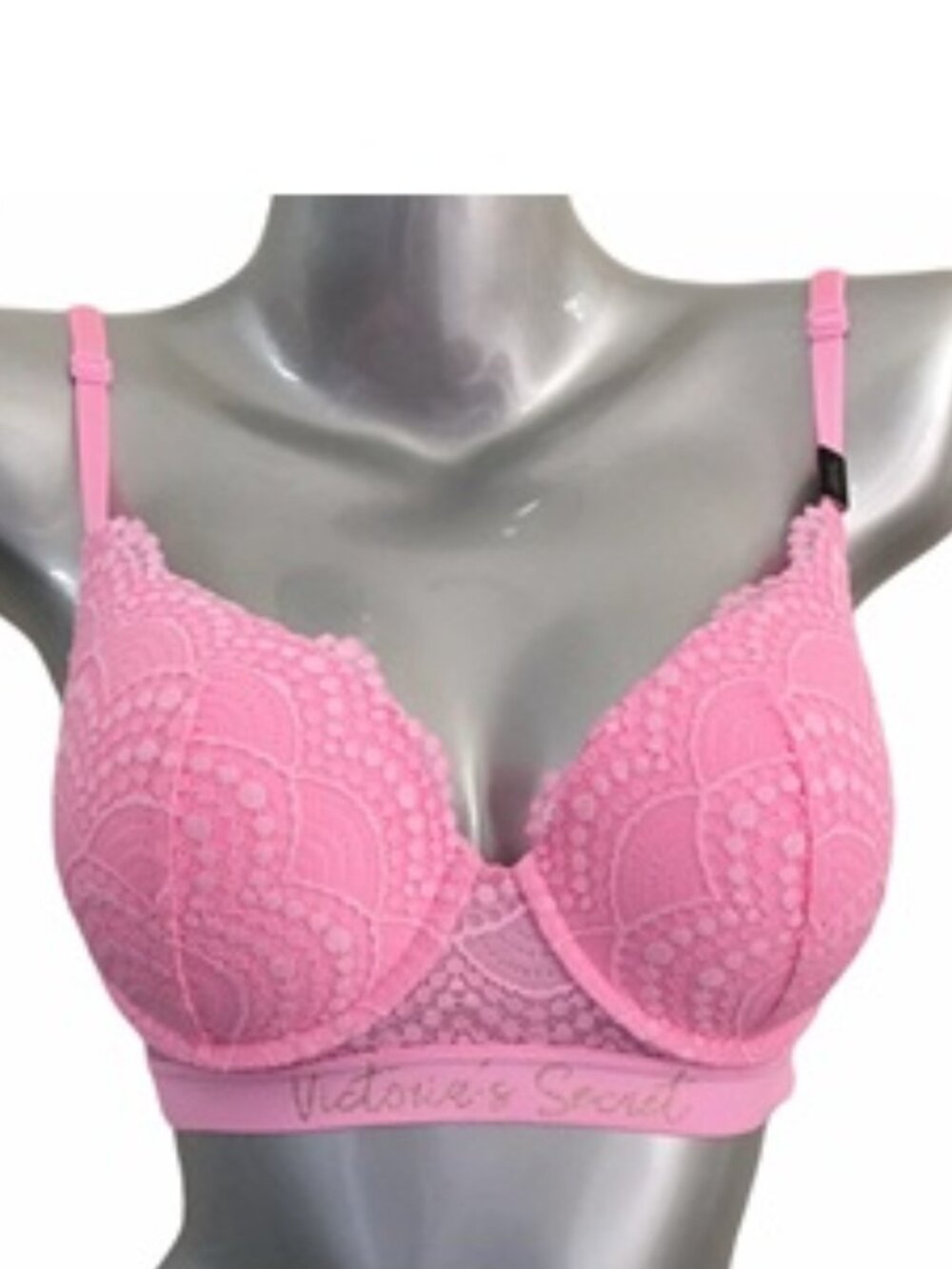 Victorias Secret The T-Shirt Logo & Lace Lined Underwire Demi Bra Pink 32D Nwt